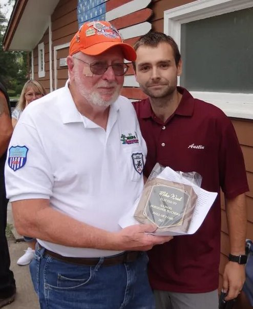 With almost three decades of dedication to the sport of horseshoes and counting, Litchfield’s Mike Wood (left) was inducted into the Illinois State Horseshoe Pitching Association Hall of Fame during the state tournament in Moline in September. Pictured with Wood is Austin Bailey, who nominated Wood for the honor and was also inducted into the hall of fame in 2021.
